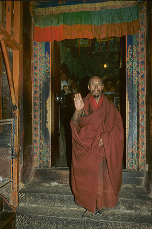 Lama at Drepung Monastery Greeting Pilgrims, Lhasa