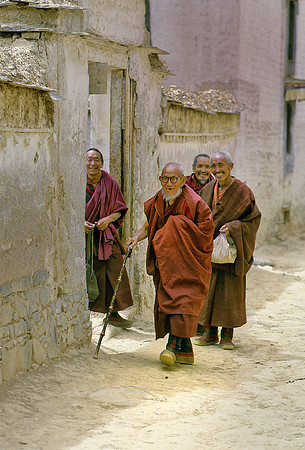 Four Lamas leaving the Lamasery, Lhasa