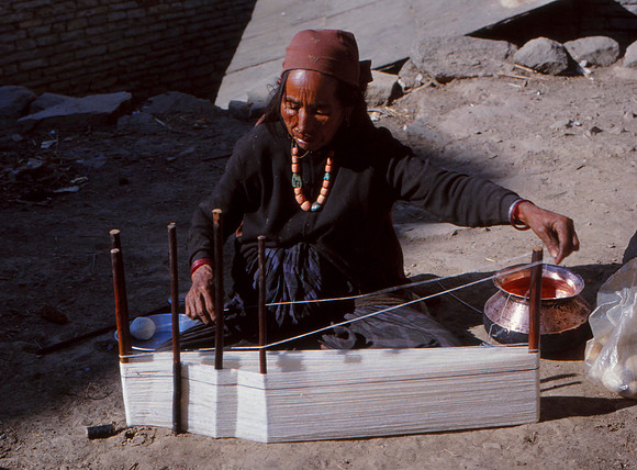 Nepali Woman Setting Up Yarn
