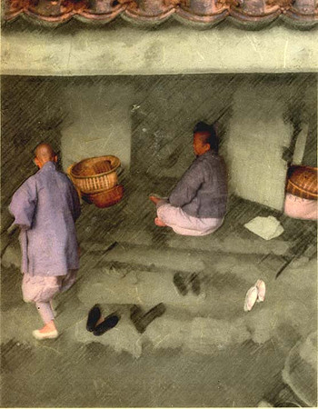 KOREAN MONKS TEND TO KITCHEN