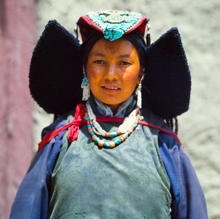 Ladakhi Woman in Tradition Head Dress